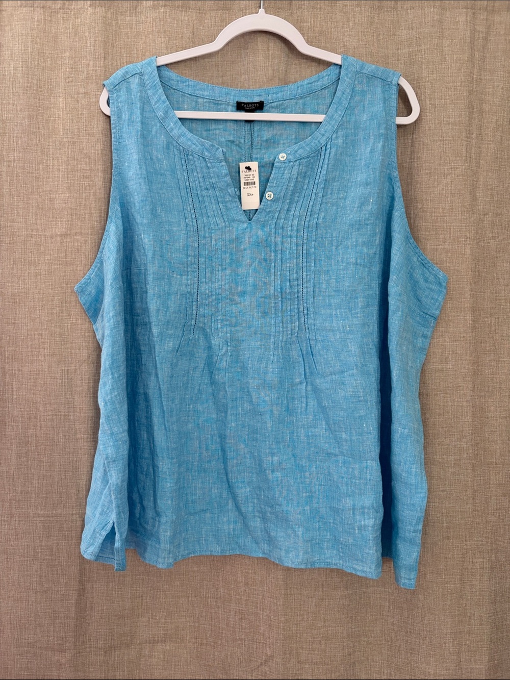 Talbots New Women’s 3XP Sleeveless Spilt V-Neck Linen Top